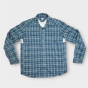 REI Vented Button Up Roll Tab Sleeve Stretch Fishing Shirt Mens Sz M Blue Plaid